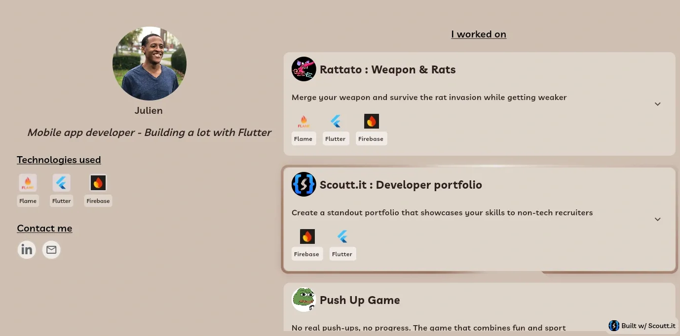Julien — Mobile app developer portfolio built with dev.scoutt.it